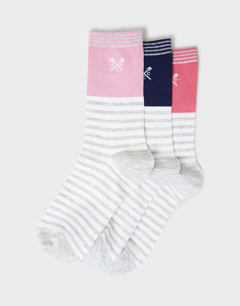 3-Pack Bamboo Socks in Grey Marl Stripe