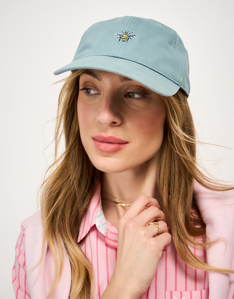Embroidered Cotton Bumble Bee Cap in Blue