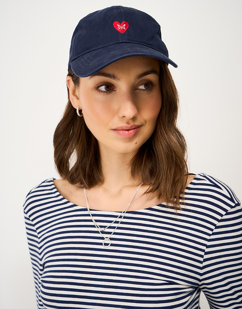 Embroidered Cotton Heart Cap in Navy