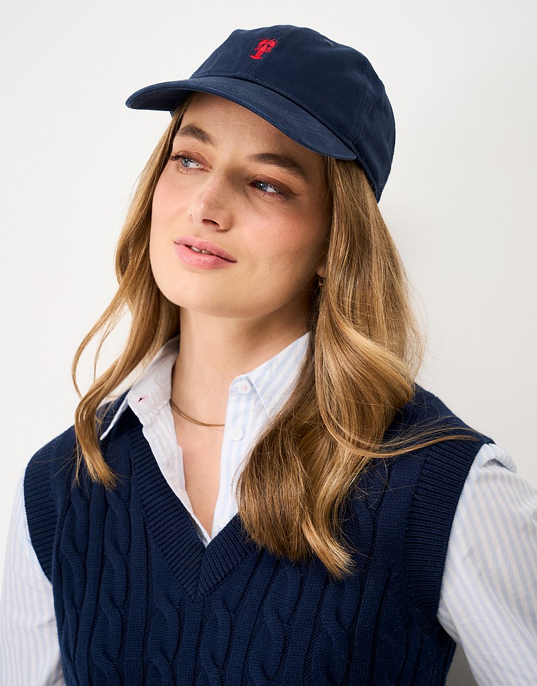 Embroidered Cotton Lobster Cap in Navy