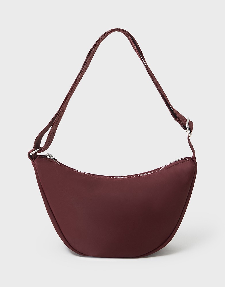 Mini Nylon Half Moon Bag in Burgundy