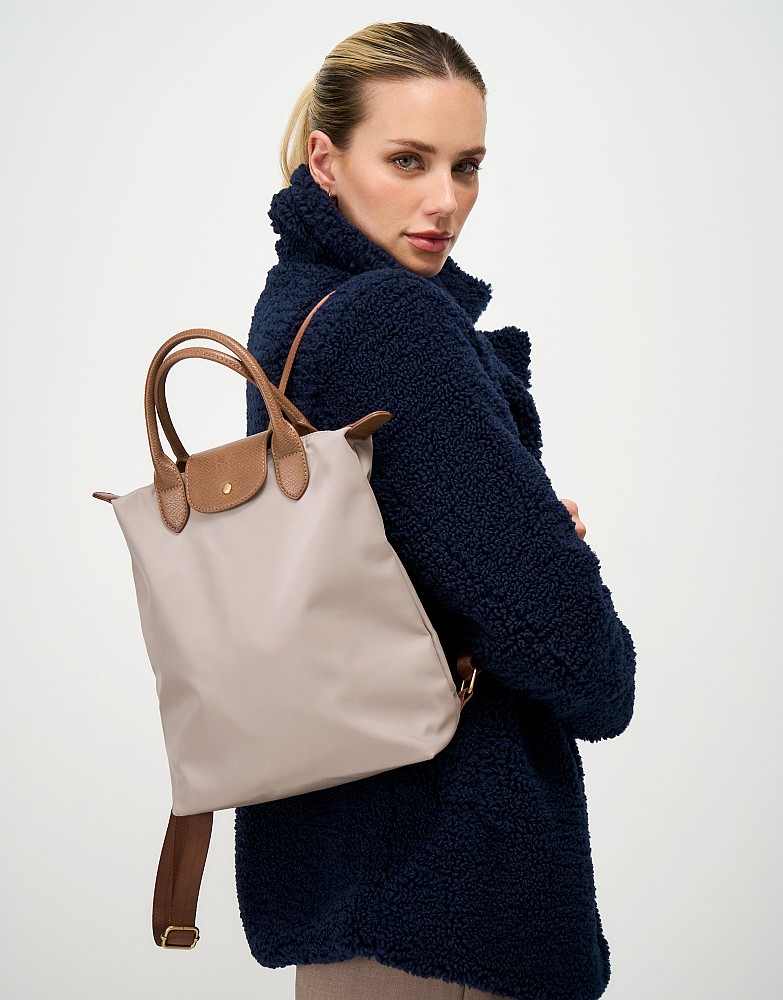 Zip Top Nylon Backpack in Stone