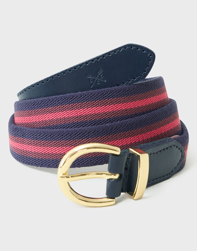 Leather Trim Stretch Jean Belt in Navy, Red and Burgundy