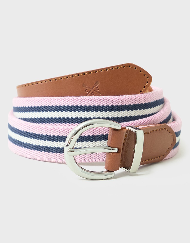Leather Trim Stretch Jean Belt in Pink, Ecru and Navy