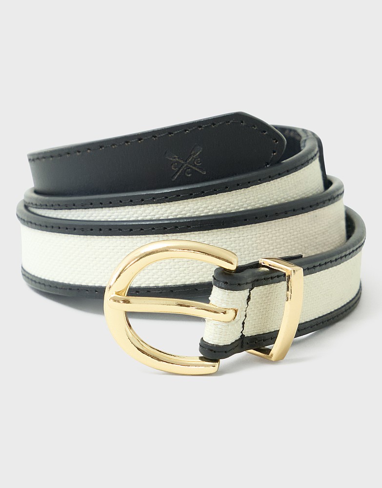 Canvas Leather Jean Belt in Black and Ecru