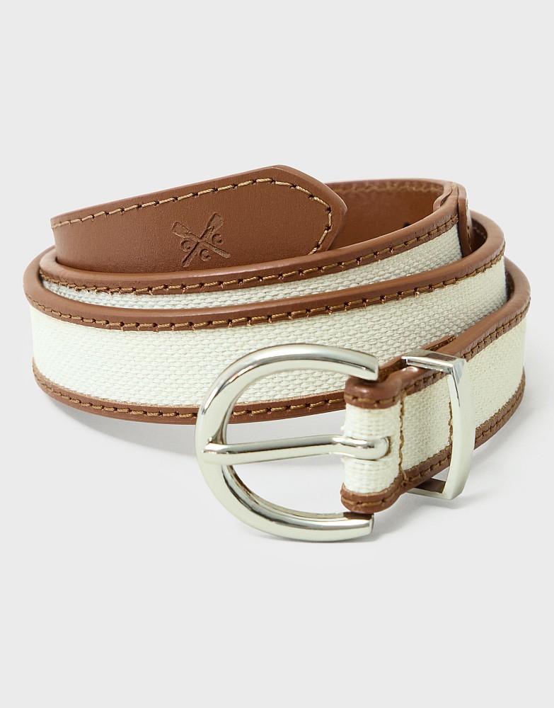 Canvas Leather Jean Belt in Tan and Ecru