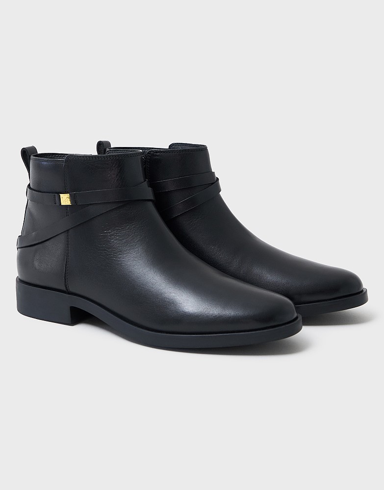 Leather Ankle Strap Boots in Black