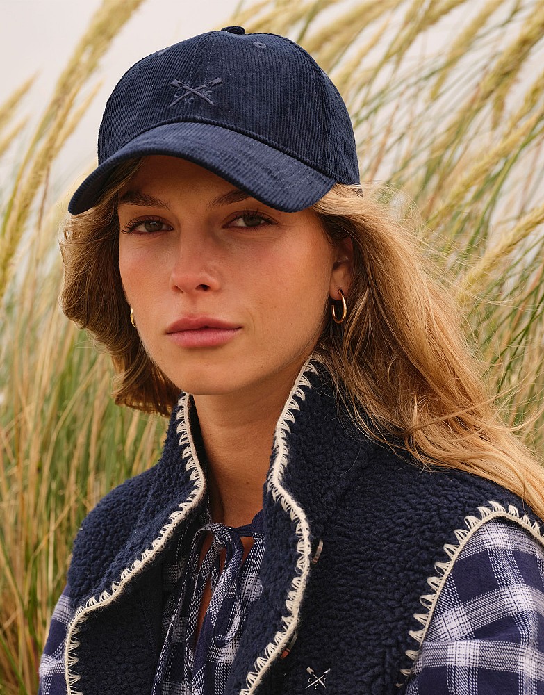 Cotton Corduroy Embroidered Cap in Peacoat Blue