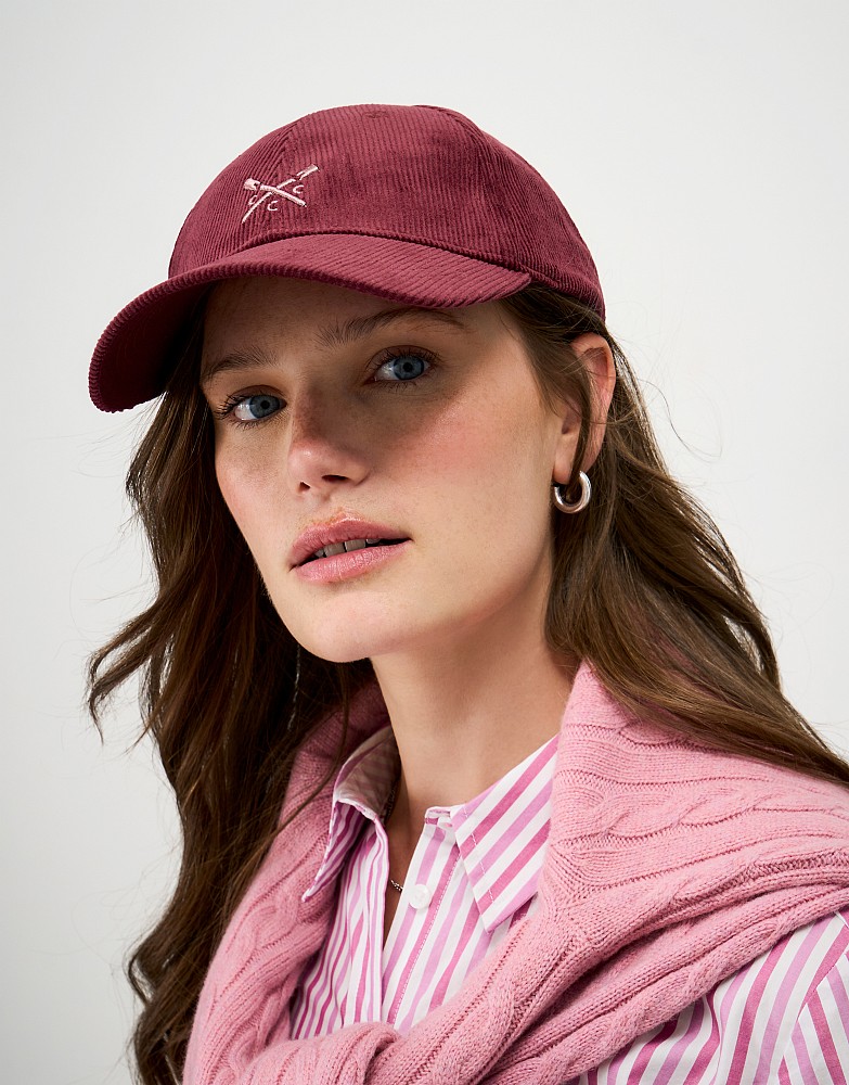 Cotton Corduroy Embroidered Cap in Red
