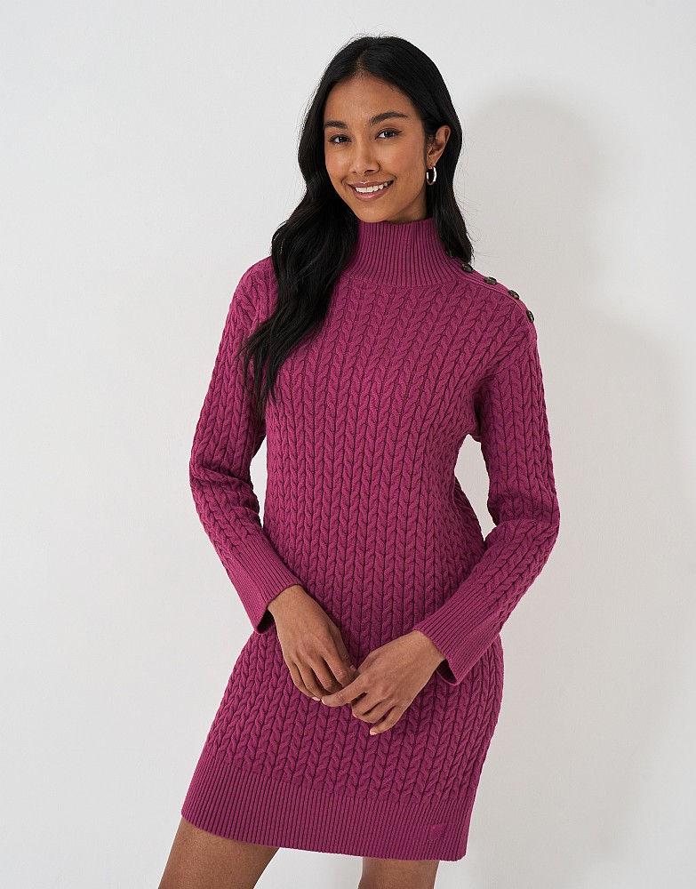 Leela Button Shoulder Cable Knitted Dress