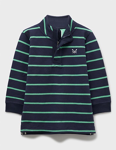 Padstow Cotton Half-Zip Sweatshirt in Green & Navy 