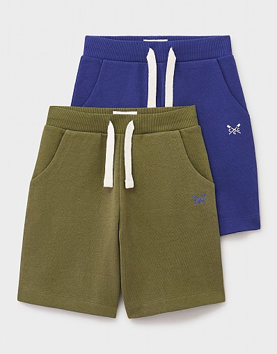 2 Pack Plain Jersey Shorts in Blue and Green