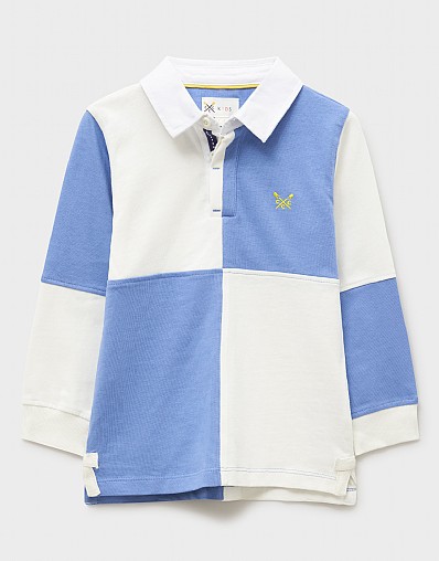 Harlequin Cotton Long-Sleeve Rugby Shirt in Blue & White 