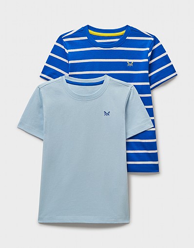 2 Pack Stripe and Plain Classic Tees in Blue