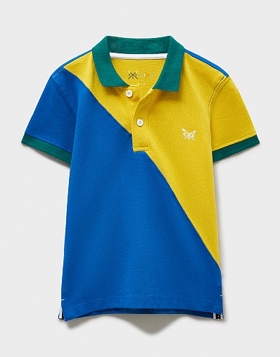 Panelled Polo Shirt in Yellow & Blue