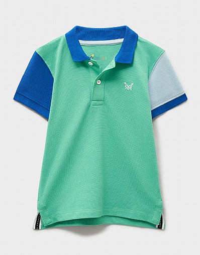 Contrast-Sleeve Polo Shirt in Green & Blue