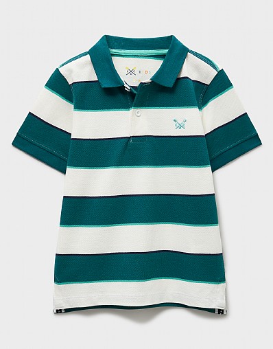 Cotton Polo Shirt in Teal & White Stripes 