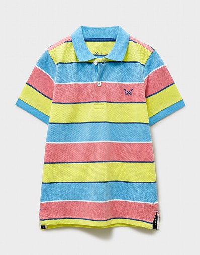 Cotton Oxford Polo Shirt in Yellow, Bright Blue & Dusty Blue Stripes 