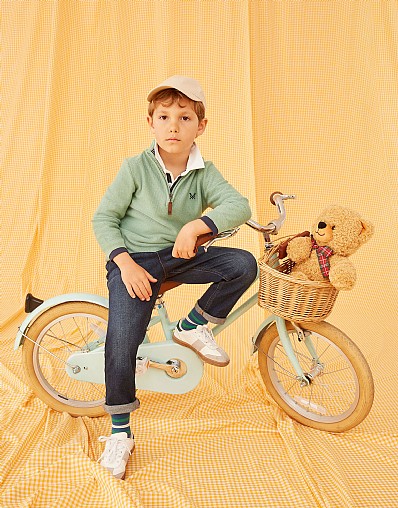 Pique Half Zip Knit Jumper in Green