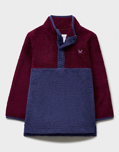 Borg Half-Popper Fleece in Burgundy Red & Deep Blue