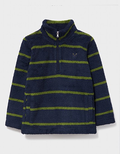 Borg Half-Zip Fleece in Navy & Green Stripe
