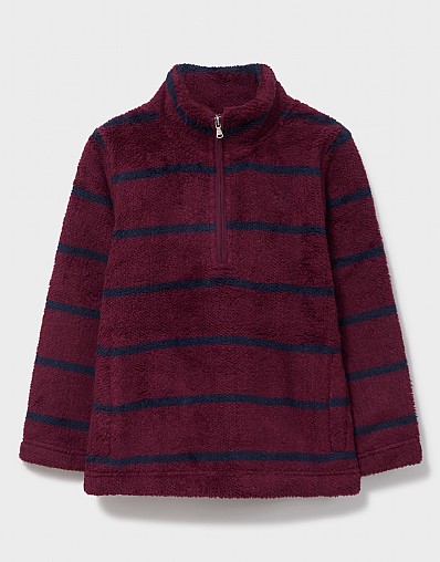 Borg Half-Zip Fleece in Burgundy Red & Navy Stripe