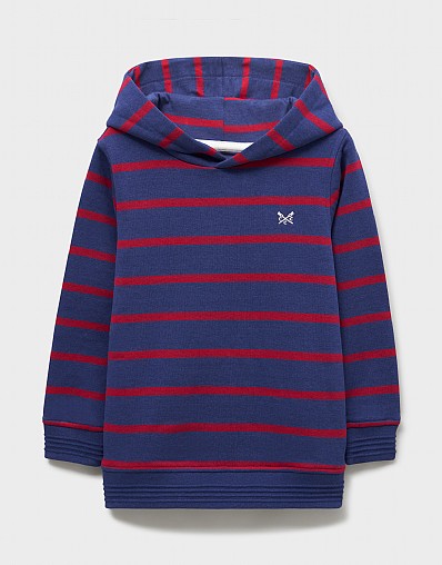 Striped Cotton-Mix Hoodie in Deep Blue & Red