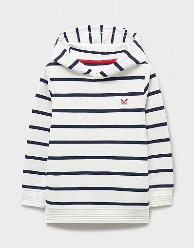 Striped Cotton-Mix Hoodie in White & Deep Blue