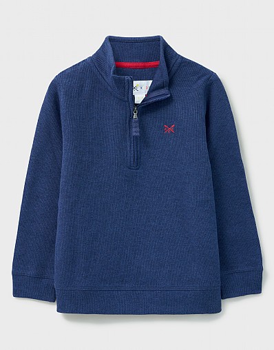 Cotton French Rib Half-Zip Sweatshirt in Cobalt Blue Marl
