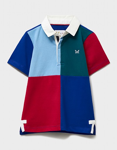 Cotton Short-Sleeve Harlequin Rugby in Blue, Red & Green