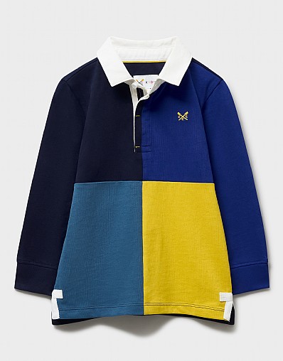 Cotton Long-Sleeve Harlequin Rugby in Blue & Yellow