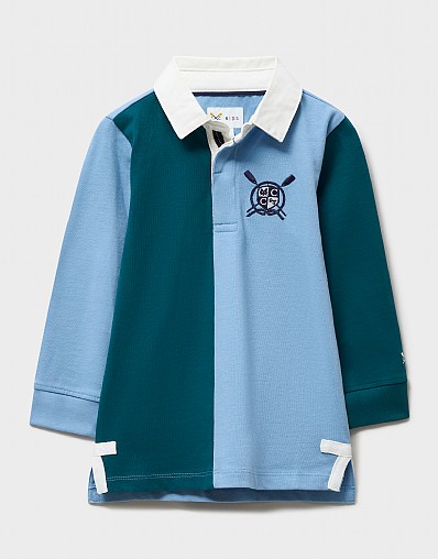 Cotton Long-Sleeve Two-Tone Rugby Shirt in Blue & Green
