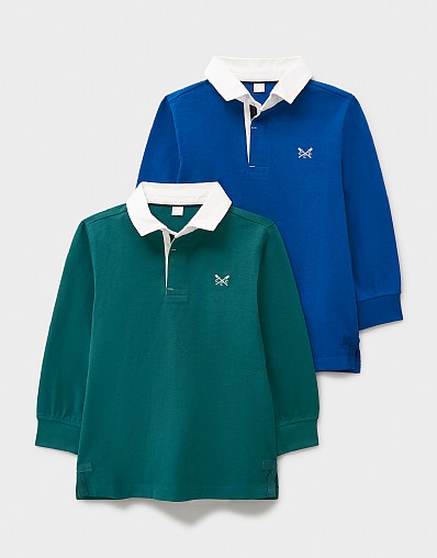 2-Pack Cotton Long-Sleeve Rugby Shirts in Deep Blue & Forest Green