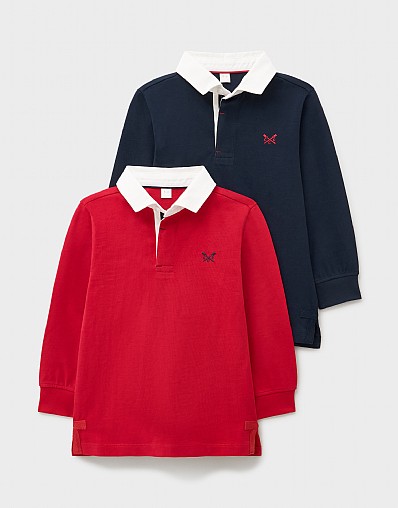 2-Pack Cotton Long-Sleeve Rugby Shirts in Deep Blue & Red