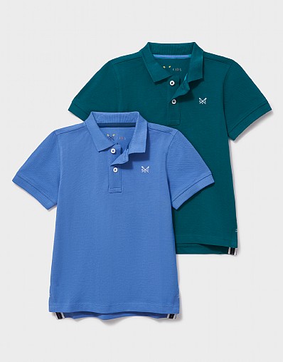2-Pack Cotton Polo Shirts in Blue & Teal