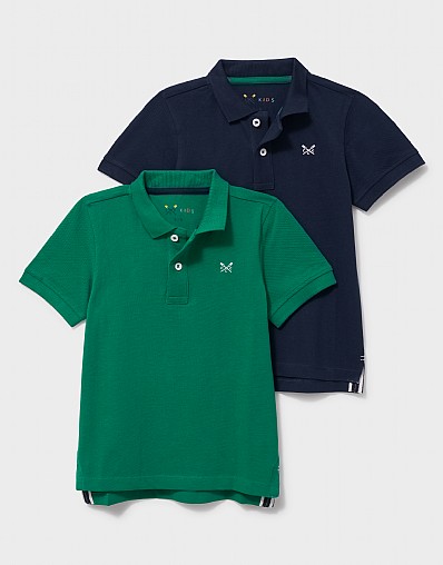 2-Pack Cotton Polo Shirts in Dark Blue & Green