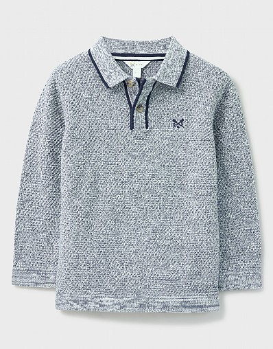 Twisted Yarn Long Sleeved Tipped Polo Shirt in Blue