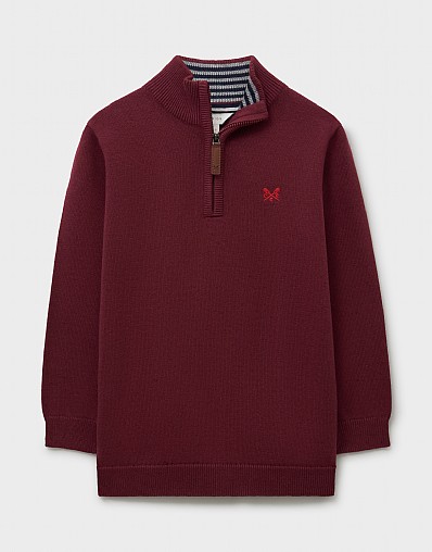 Classic Cotton Half-Zip Jumper in Deep Red Marl