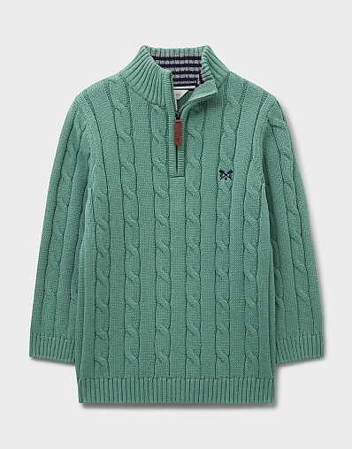 Oarsman Cable Half-Zip Jumper in Green