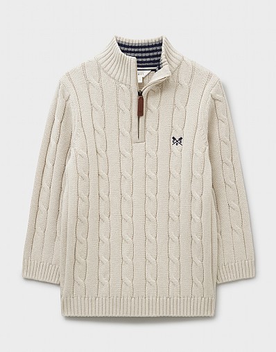 Oarsman Cable Half-Zip Jumper in Stone