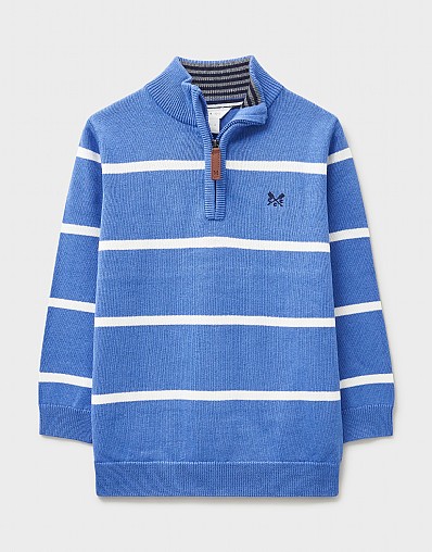 Classic Cotton Half Zip Jumper in Blue and White