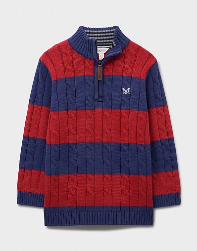Oarsman Cable Half Zip Jumper in Red and Navy Stripe