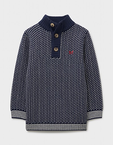 Half Button Funnel Neck Jumper in Navy