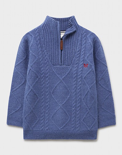 Half Zip Cable Knit Jumper in Blue