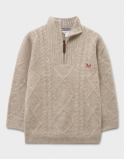 Half Zip Cable Knit Jumper in Stone