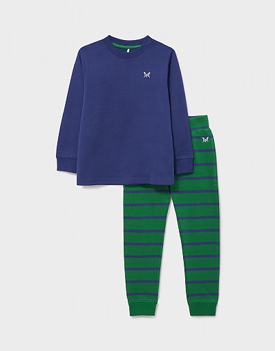 Long Sleeve Stripe Bottom Pyjama Set in Green