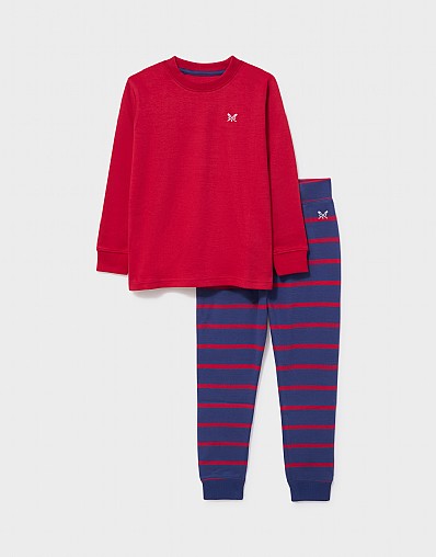 Long Sleeve Stripe Bottom Pyjama Set in Red