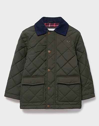 Contrast Cord Collar Quilted Jacket in Green