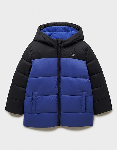 ColourBlock Midweight Puffer Jacket in Blue and Black