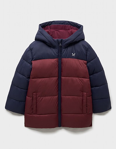 Cosy Mid Weight Blocked Chevron Puffa in Burgundy